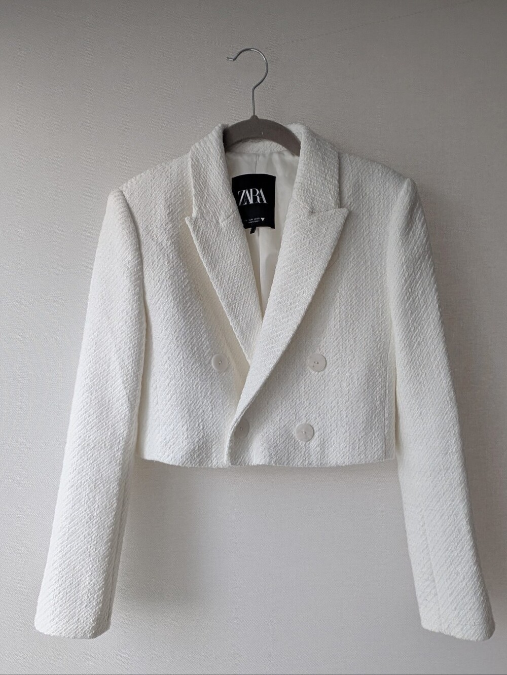 Zara White Cropped Woven Blazer